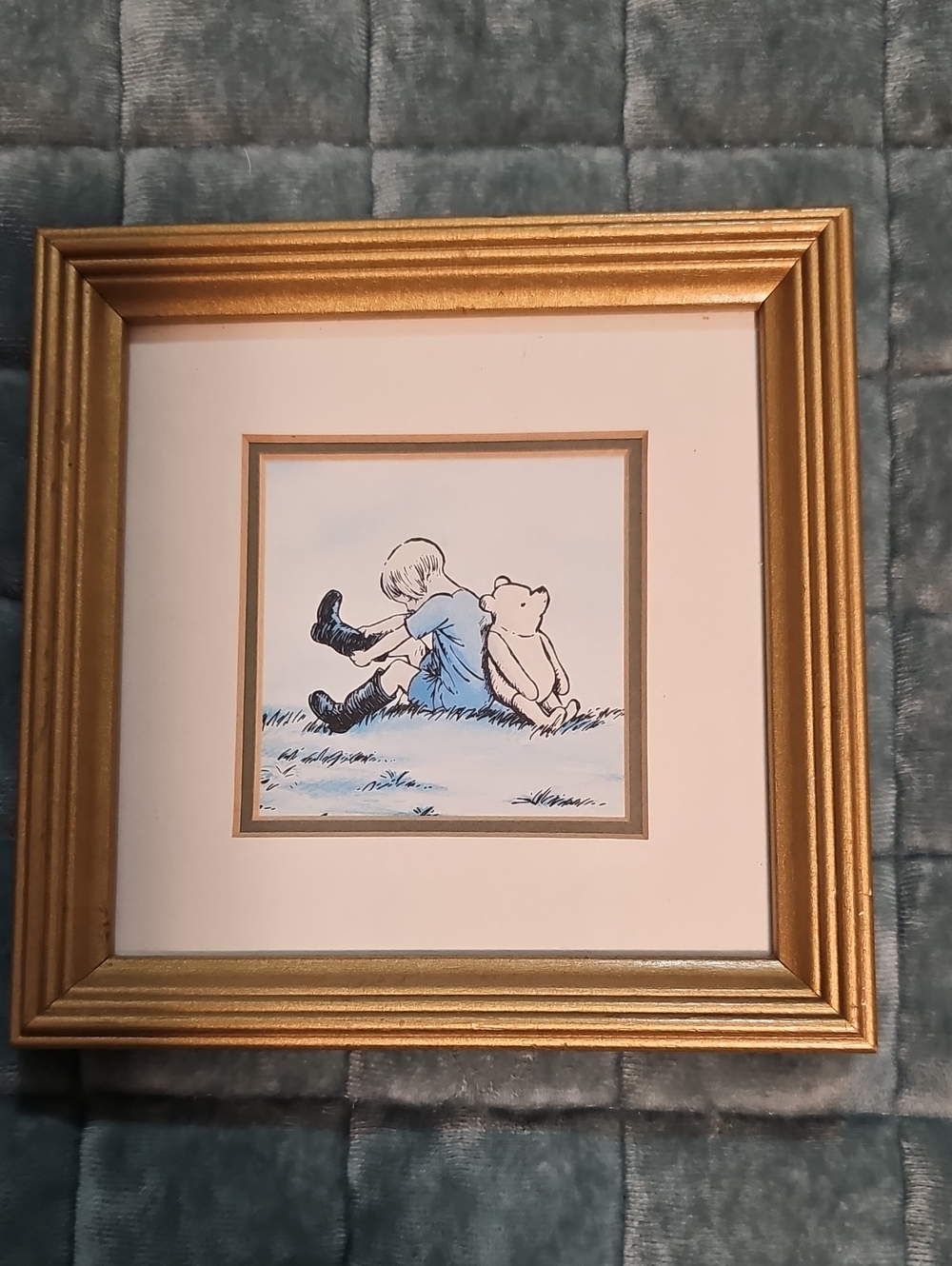 Gold Framed Winnie-the-Pooh Wall Art - Gold Frame, Blue Illustration